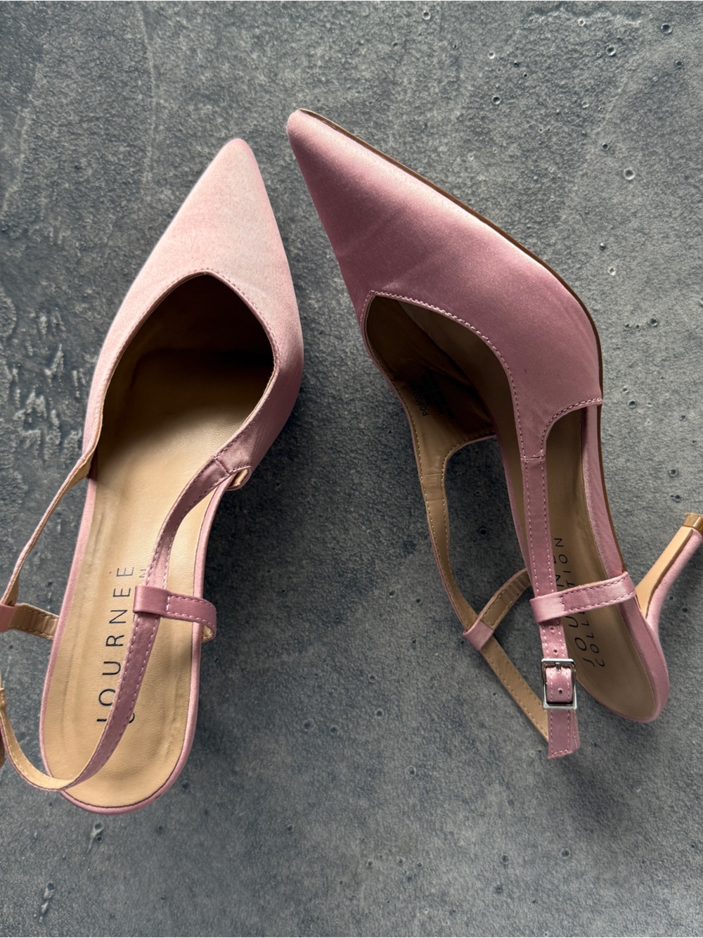 Journee Collection Satin Pink Slingback Pointed-Toe Heels